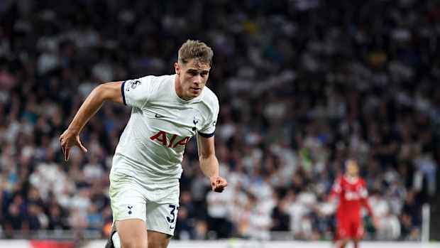 Micky van de Ven pictured during Tottenham Hotspur's 2-1 win over Liverpool in September 2023